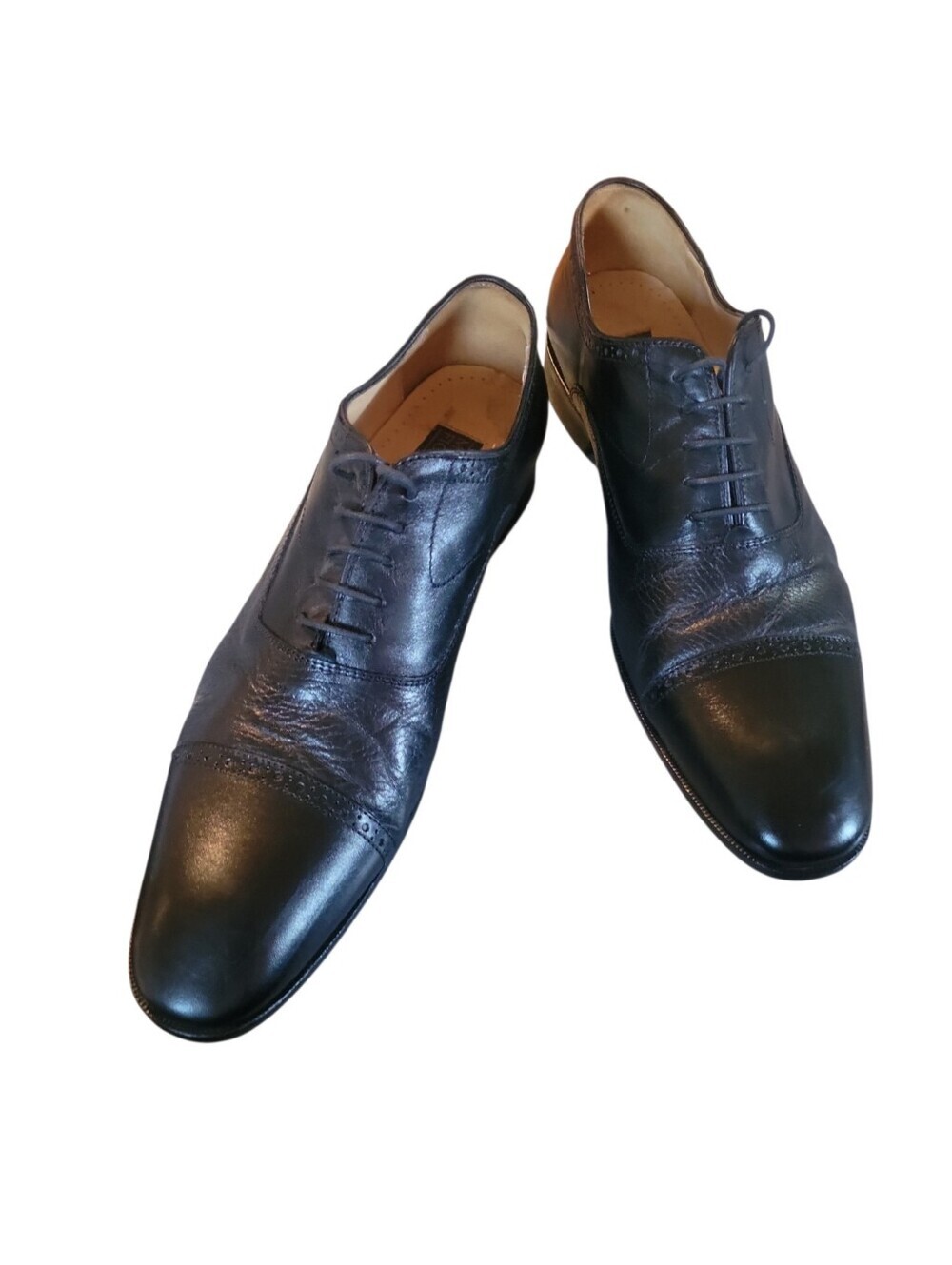 Mercanti Fiorentini Black Leather Cap-Toe Oxfords Sz 11M